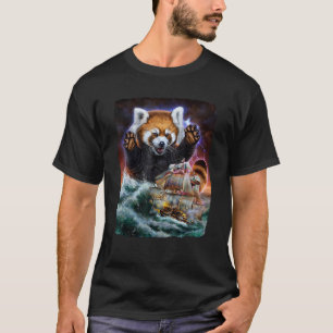 Monster Red Panda als Kraken een oorlogsschip aanv T-shirt