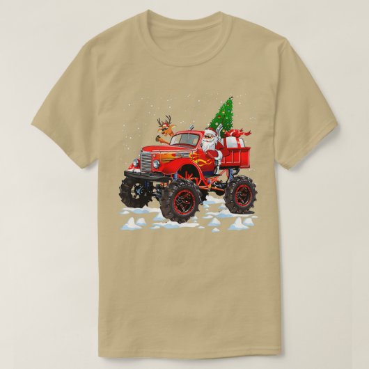 Monster Red Truck met Kerstman T-shirt (Design voorkant)