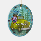 Monster rijdt auto keramisch ornament (Rechts)