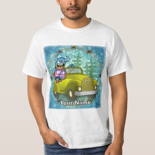 Monster rijdt in auto t-shirt (Voorkant)