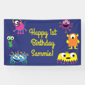 Monster Schattige Grappig Verjaardagsfeestje Thema Spandoek (Horizontaal)