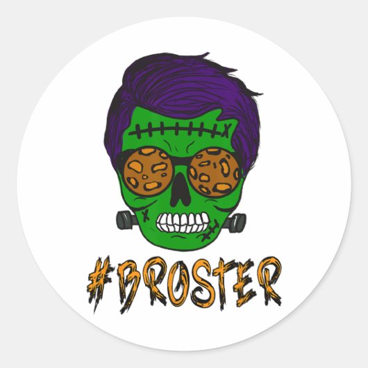 Monster schedel Broster Broer Halloween Matching F Ronde Sticker (Voorkant)
