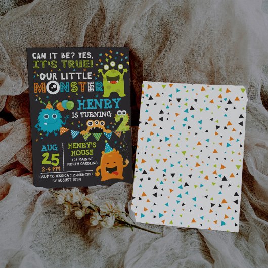 Monster Second Birthday Invitation, Monster Invite Kaart