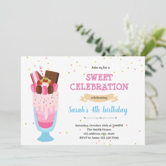 Monster shake milkshake-uitnodiging kaart (Staand voorkant)