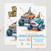 Monster Shark Truck Verjaardag Bash Waterverf Art Kaart (Voorkant / Achterkant)