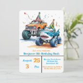 Monster Shark Truck Verjaardag Bash Waterverf Art Kaart (Staand voorkant)