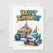 Monster Shark Truck Verjaardag Bash Waterverf Art Kaart (Achterkant)