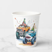 Monster Shark Truck Verjaardag Bash waterverf Papieren Bekers (Achterkant)