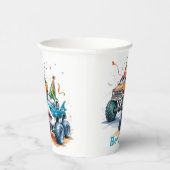 Monster Shark Truck Verjaardag Bash waterverf Papieren Bekers (Rechts)