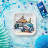 Monster Shark Truck Verjaardag Bash waterverf Papieren Bordje (Feest)