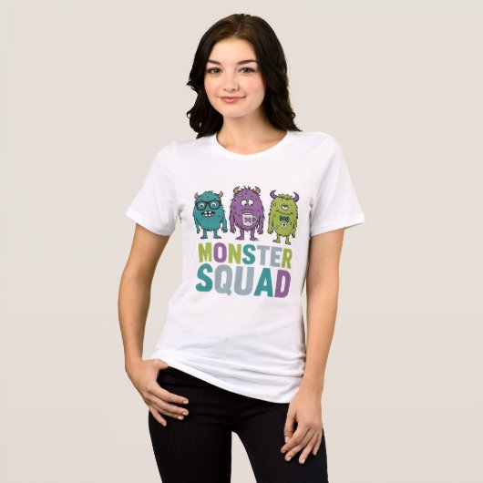 Monster Squad Grappige Schattigee Halloween Vrouwe Tri-Blend Shirt (Voorkant volledig)