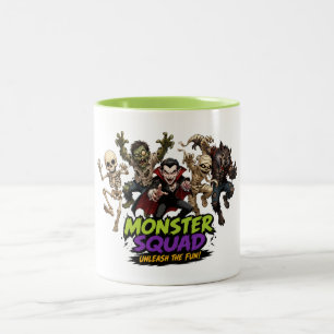 Monster Squad Halloween Karakters Leuk Design Tweekleurige Koffiemok