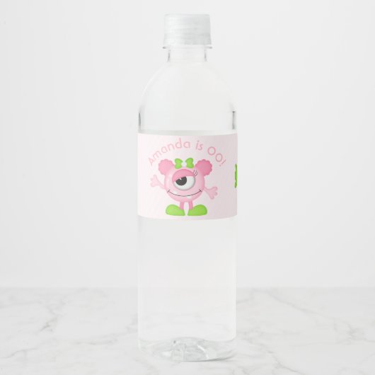 Monster thema feestje voor kleine meisjes waterfles etiket (Voorkant)