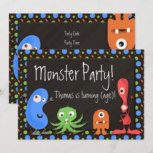 Monster Thema II Uitnodigingen voor verjaardagsfee (Voorkant / Achterkant)