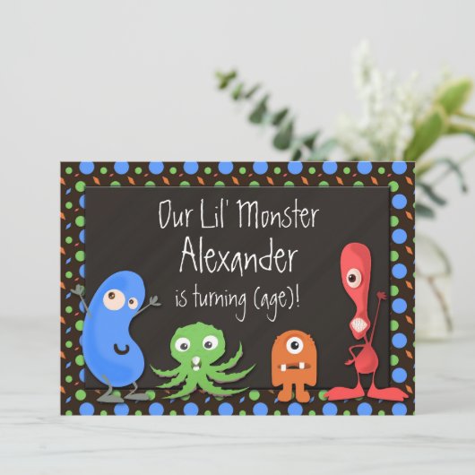 Monster Thema III Uitnodigingen voor verjaardagsfe (Staand voorkant)