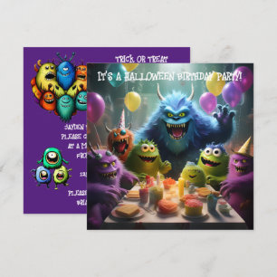 Monster Thema Kinderen Halloween Verjaardagsfeestj Kaart