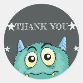 Monster Thema Verjaardagsfeestje Dank u Ronde Sticker (Voorkant)
