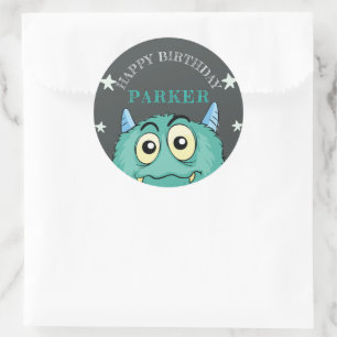 Monster Thema Verjaardagsfeestje Gepersonaliseerd Ronde Sticker