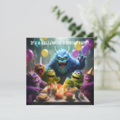 Monster Theme Kinder Halloween Verjaardagsfeest Kaart (Staand voorkant)
