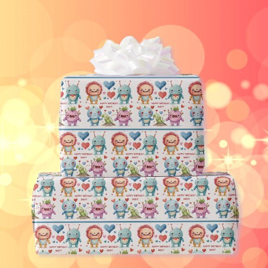 Monster Toevoegen Naam kind Leuke Verjaardag Jonge Cadeaupapier