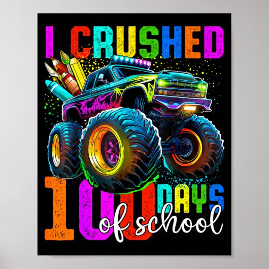 Monster Truck 100th Day Of School Boys 100 Days Of Poster (Voorkant)