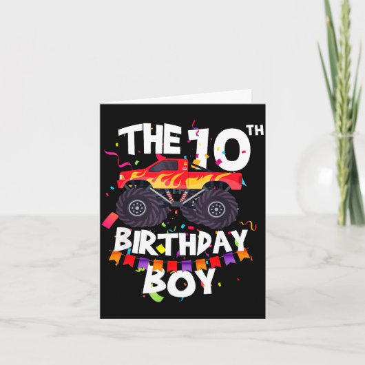 Monster Truck 10th Birthday Boy Funny 10 Years Old Kaart (Voorkant)