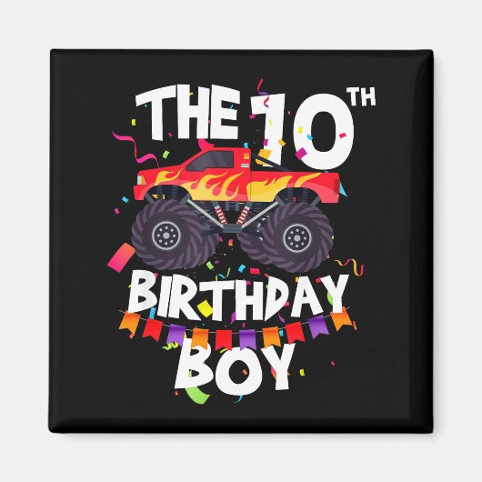 Monster Truck 10th Birthday Boy Funny 10 Years Old Magneet (Voorkant)