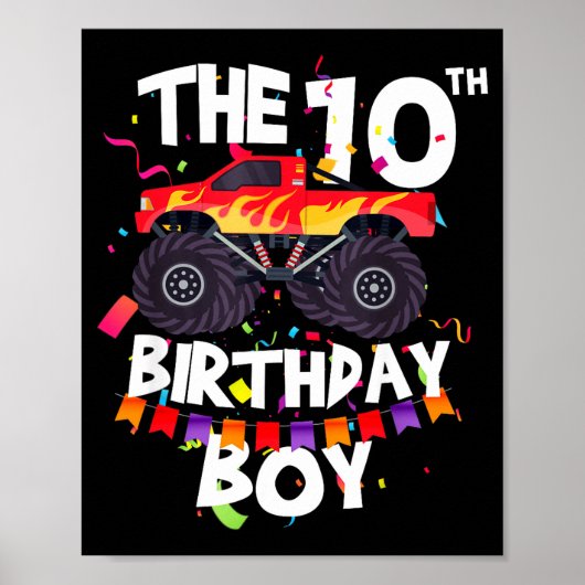 Monster Truck 10th Birthday Boy Funny 10 Years Old Poster (Voorkant)