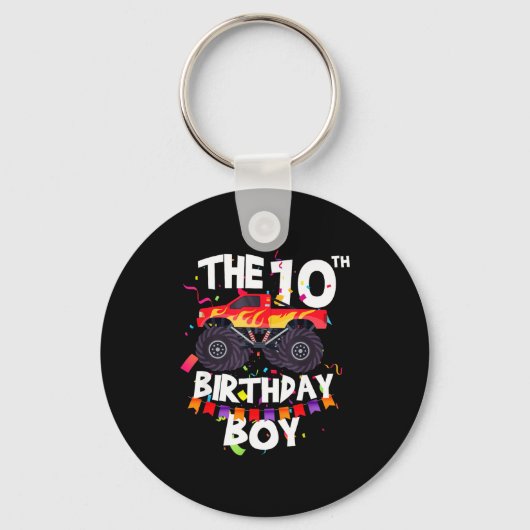Monster Truck 10th Birthday Boy Funny 10 Years Old Sleutelhanger (Voorkant)