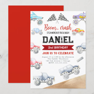 Monster Truck 2e verjaardag uitnodiging