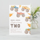 Monster Truck 2e verjaardag Uitnodiging | Vrachtwa (Staand voorkant)