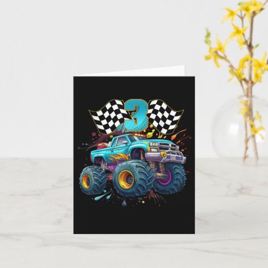 Monster Truck 3 jaar oude jongen 3e Geweldige verj Kaart (Gele Bloem)