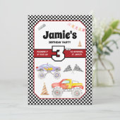 Monster Truck 3e verjaardag uitnodiging (Staand voorkant)