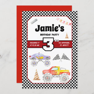 Monster Truck 3e verjaardag uitnodiging