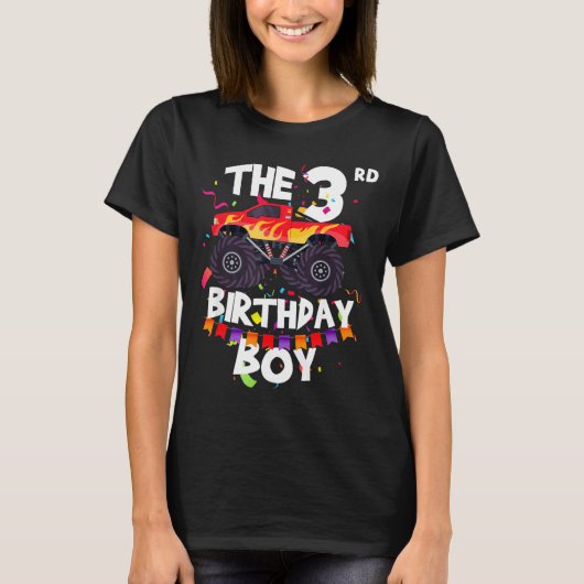 Monster Truck 3rd Birthday Boy Funny 3 Years Old B T-shirt (Voorkant)