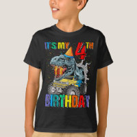 Monster Truck 4 jaar oud T-shirt 4e verjaardag Jon