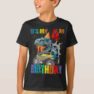 Monster Truck 4 jaar oud T-shirt 4e verjaardag Jon