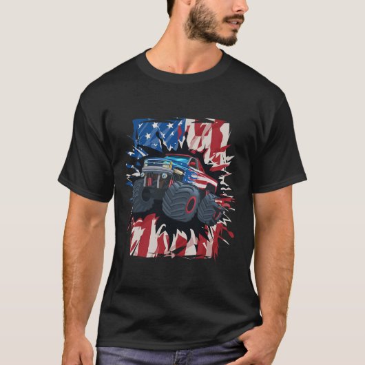 Monster Truck 4 juli Shirt boott Amerikaanse vlag (Voorkant)