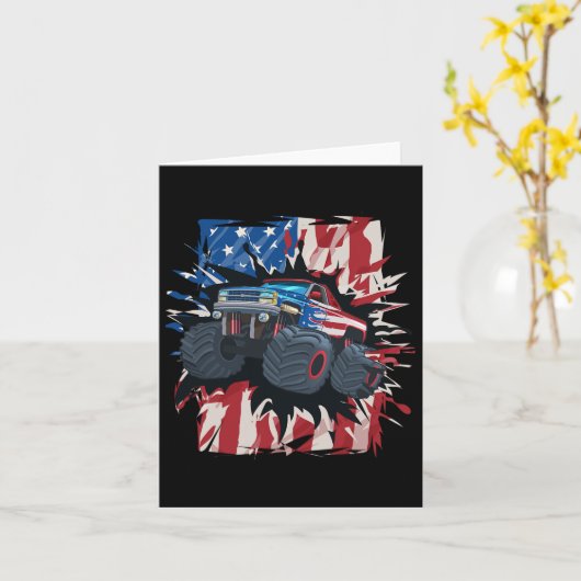Monster Truck 4 juli Shirt boott Amerikaanse vlag Kaart (Gele Bloem)