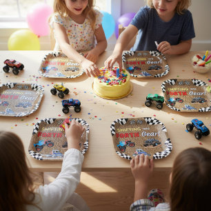 Monster Truck 4e Verjaardag In Vierde Versnelling! Papieren Bordje