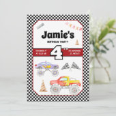 Monster Truck 4e verjaardag uitnodiging (Staand voorkant)