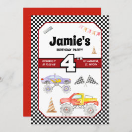 Monster Truck 4e verjaardag uitnodiging