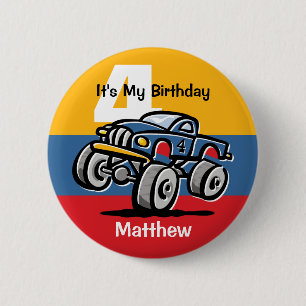Monster Truck 4th Birthday Ronde Button 5,7 Cm