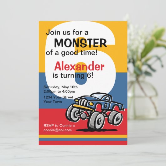 Monster Truck 6th Birthday Kaart (Staand voorkant)