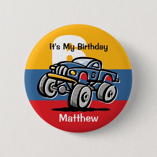Monster Truck 6th Birthday Ronde Button 5,7 Cm (Voorkant)