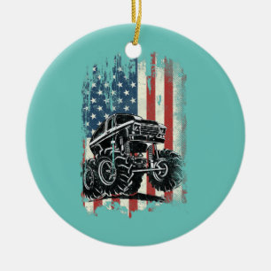 Monster Truck American Flag Distress  Keramisch Ornament
