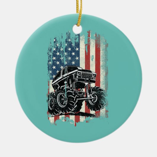 Monster Truck American Flag Distress Keramisch Ornament (Voorkant)