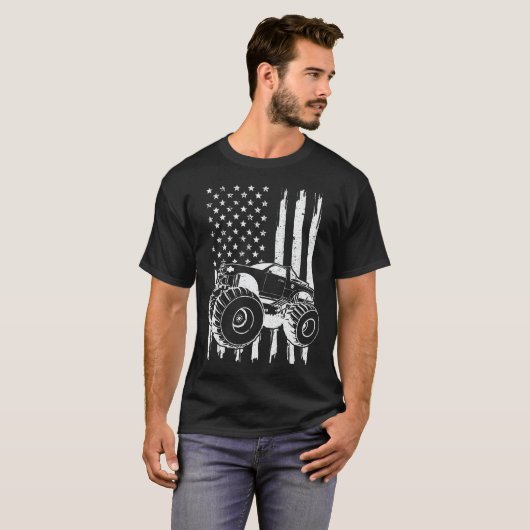 Monster Truck American Flag Patriotic op 4 juli T-shirt (Voorkant volledig)