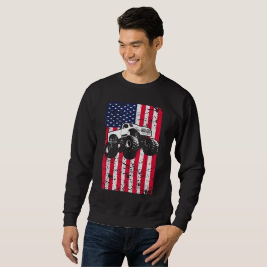 Monster Truck American Flag Racing USA Patriotic Trui (Voorkant volledig)