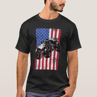 Monster Truck American Flag Racing USA Patriottisc T-shirt